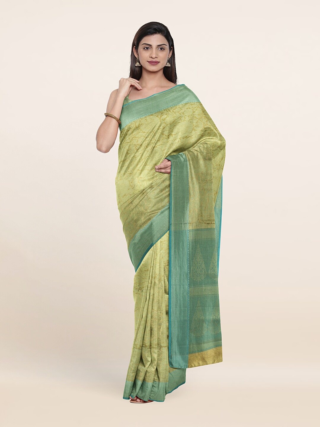 

Pothys Yellow & Blue Woven Design Zari Art Silk Saree
