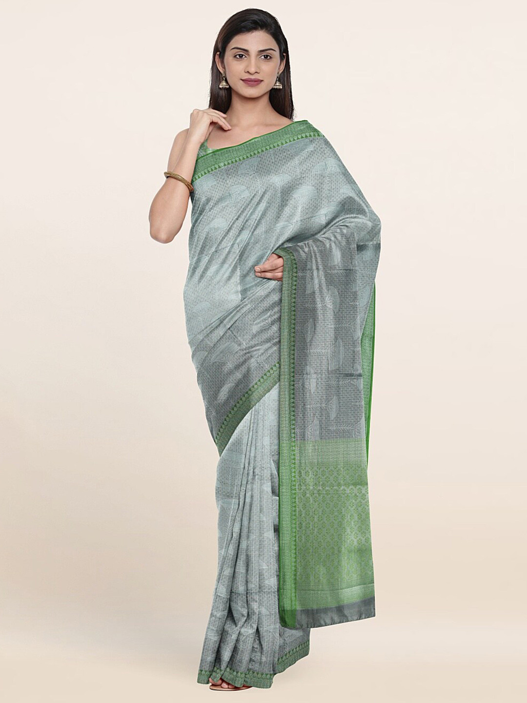 

Pothys Grey & Green Woven Design Zari Art Silk Saree