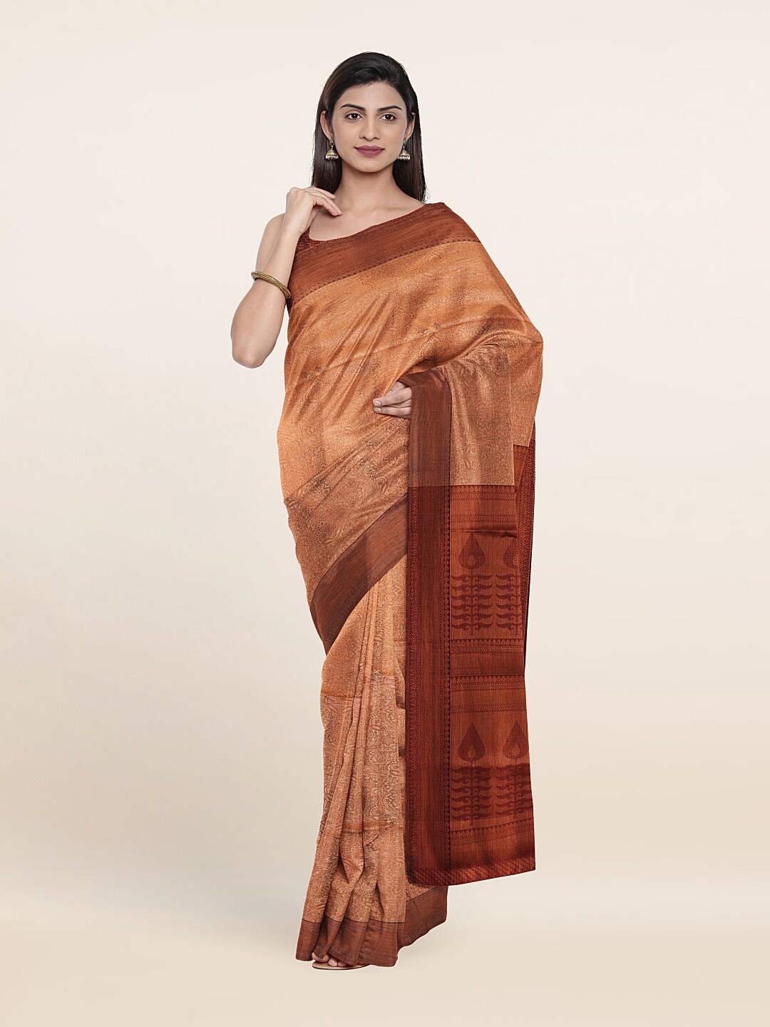 

Pothys Cream-Coloured & Brown Woven Design Zari Art Silk Saree