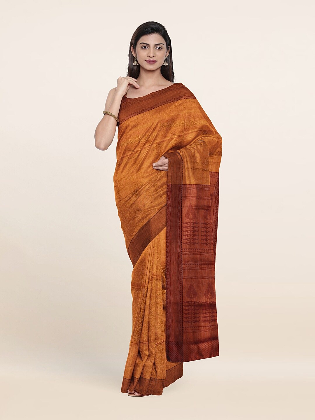 

Pothys Mustard & Copper-Toned Woven Design Zari Art Silk Saree