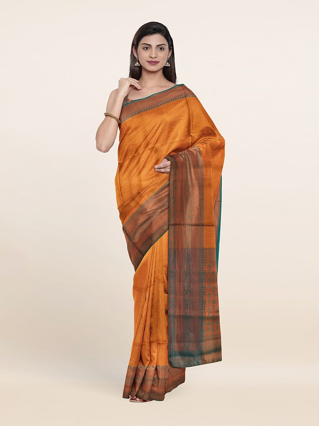

Pothys Gold-Toned & Copper-Toned Woven Design Zari Art Silk Saree