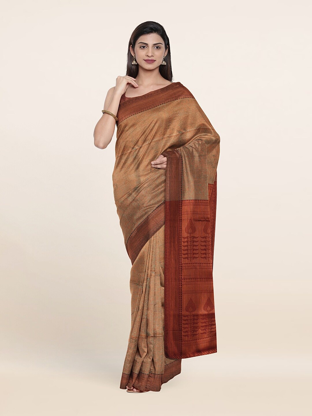 

Pothys Green & Copper-Toned Woven Design Zari Art Silk Saree