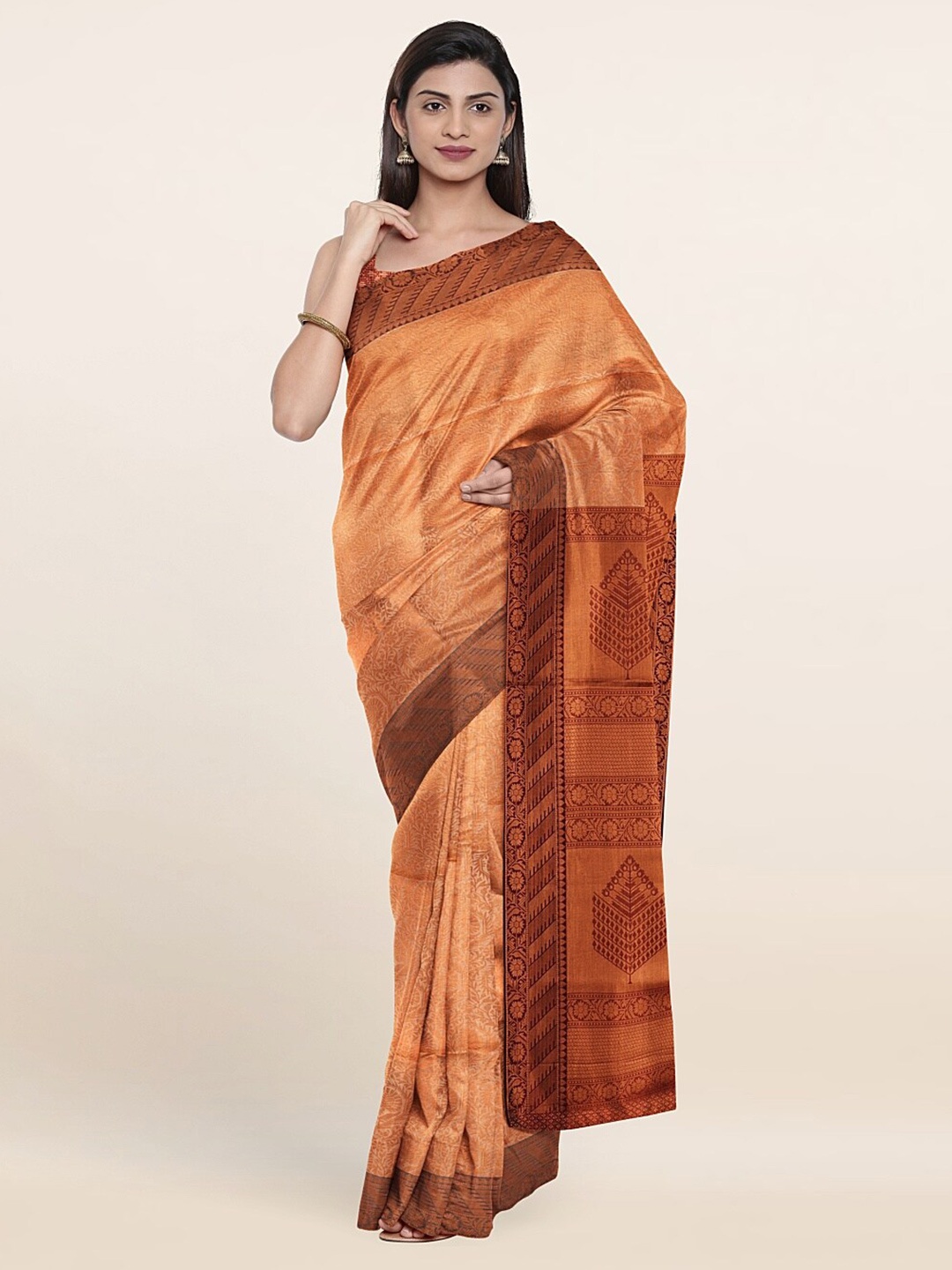 

Pothys Peach-Coloured & Maroon Woven Design Zari Art Silk Saree