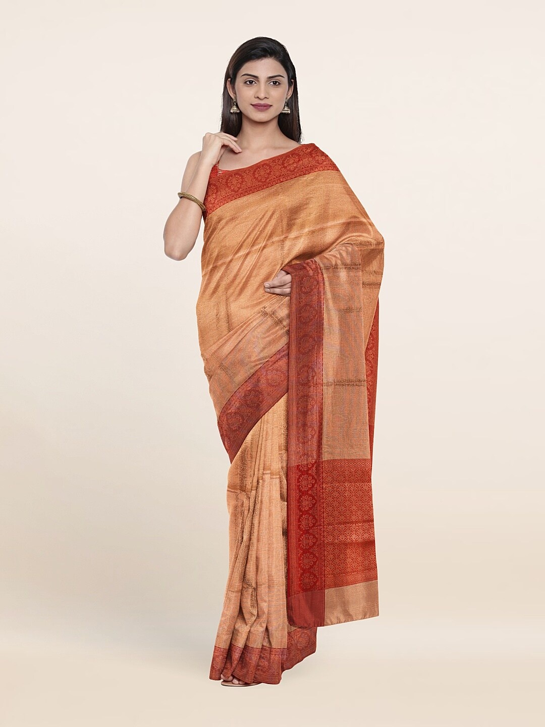 

Pothys Cream-Coloured & Red Woven Design Zari Art Silk Saree