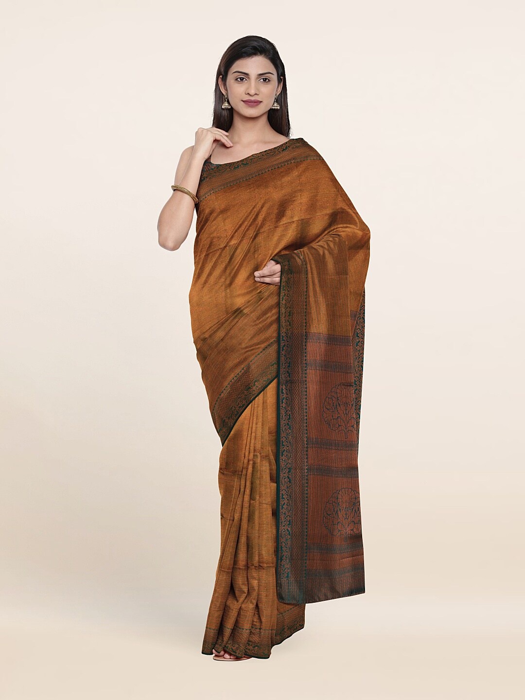 

Pothys Green & Copper-Toned Woven Design Zari Art Silk Saree