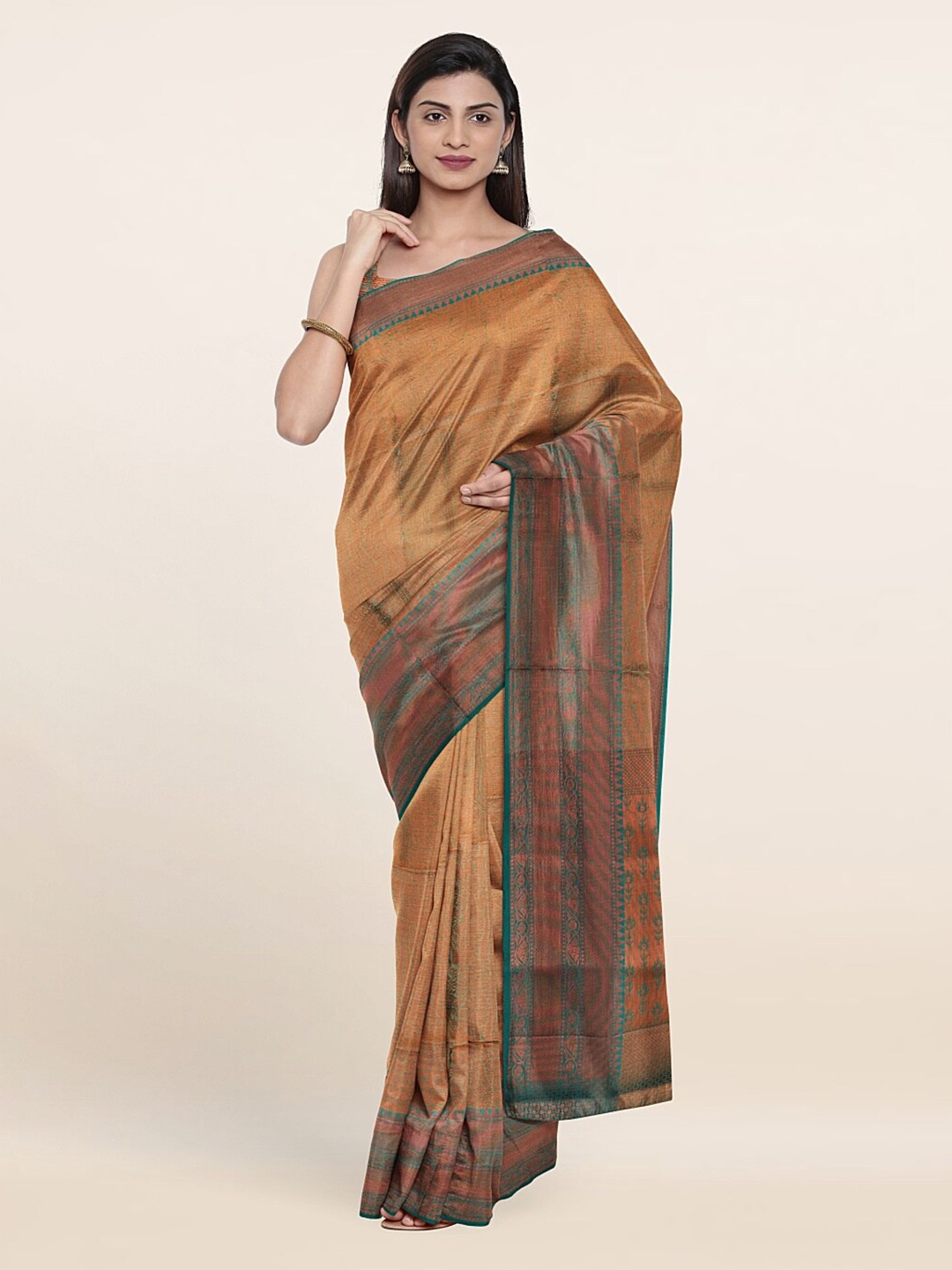 

Pothys Green & Copper-Toned Woven Design Zari Art Silk Saree