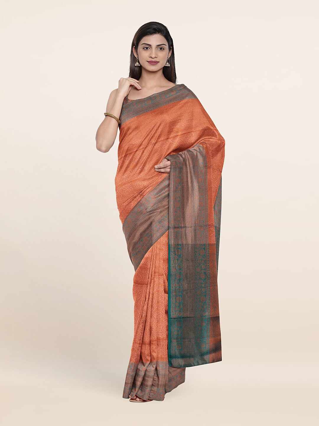 

Pothys Peach-Coloured & Copper-Toned Woven Design Zari Art Silk Saree