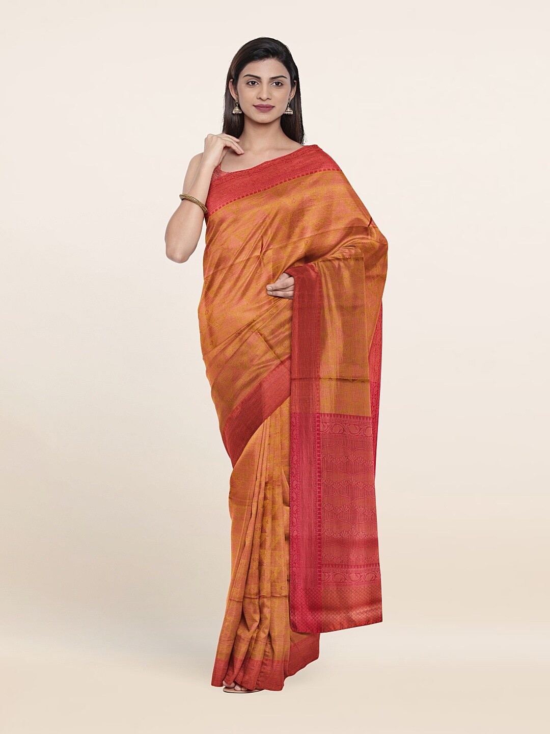 

Pothys Mustard & Red Woven Design Zari Art Silk Saree