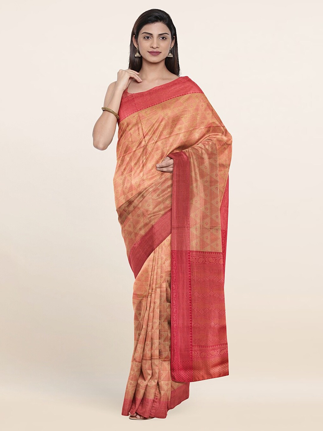 

Pothys Cream-Coloured & Pink Woven Design Zari Art Silk Saree