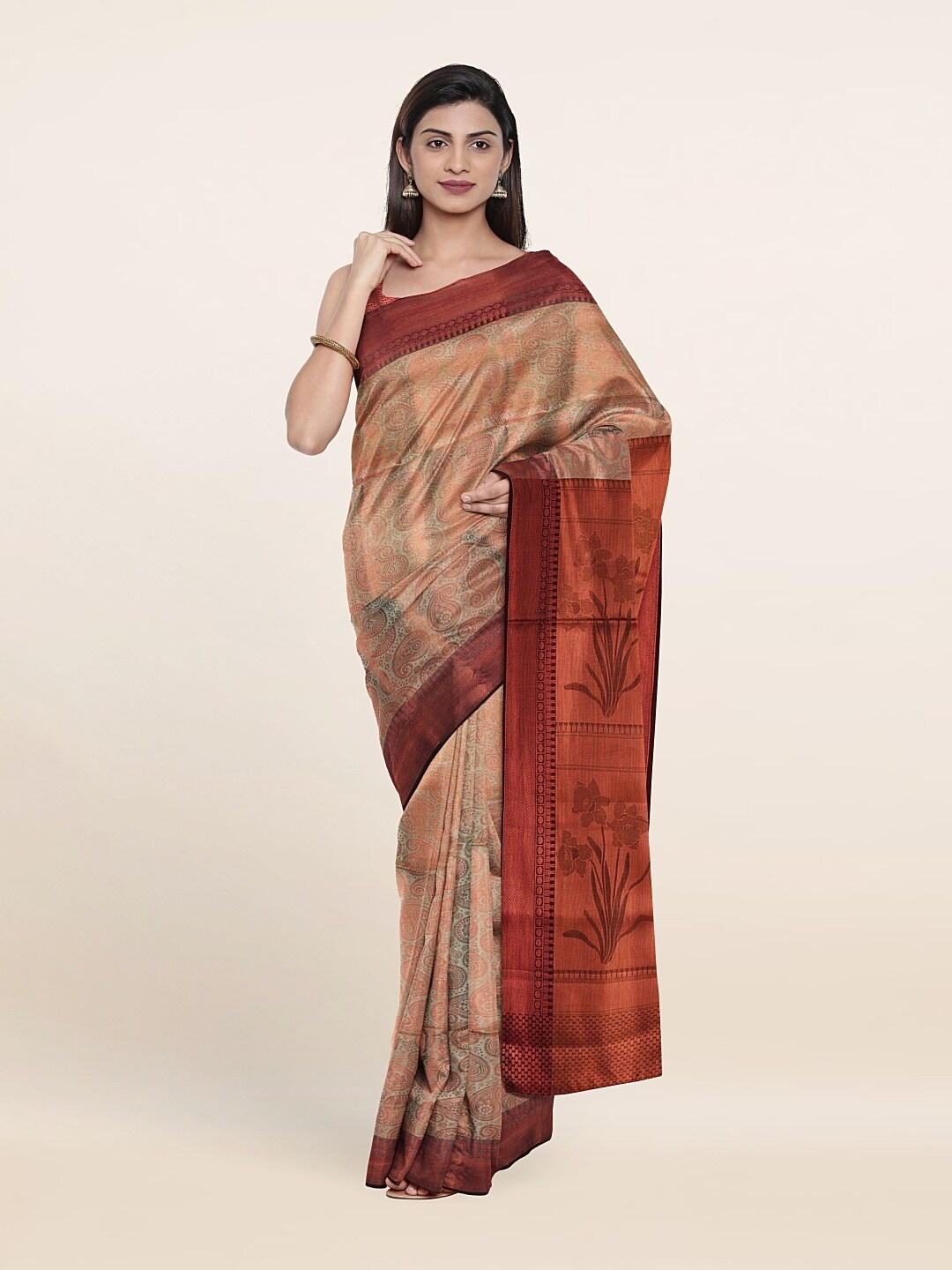 

Pothys Green & Copper-Toned Woven Design Zari Art Silk Saree