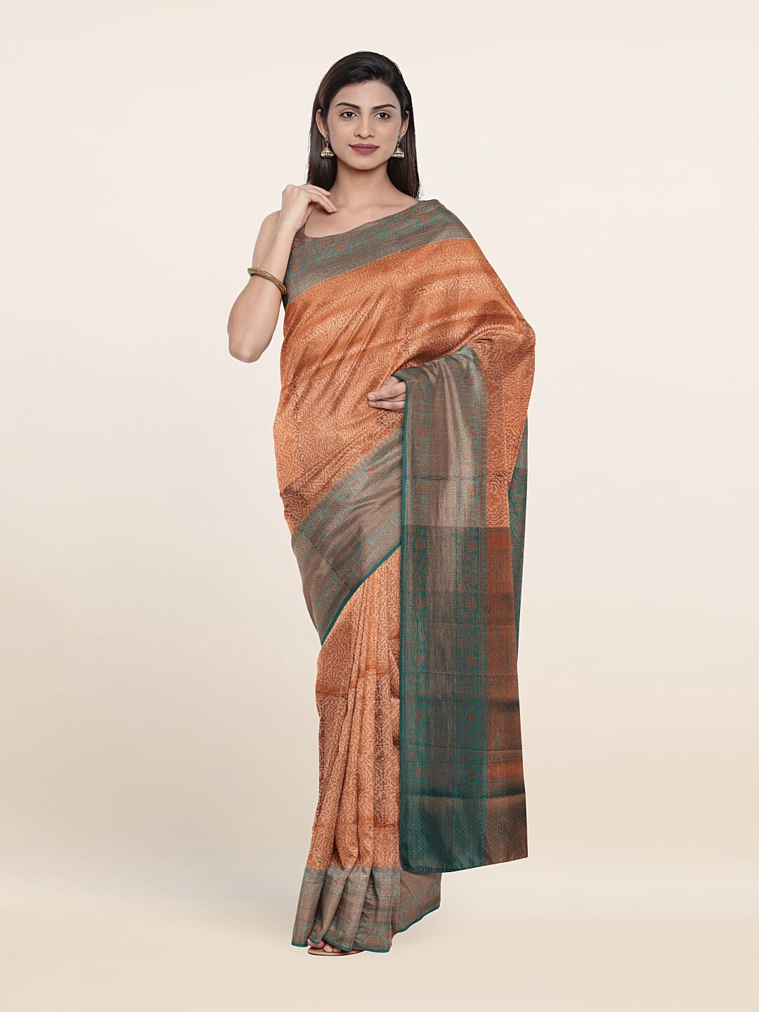 

Pothys Peach-Coloured & Copper-Toned Woven Design Zari Art Silk Saree