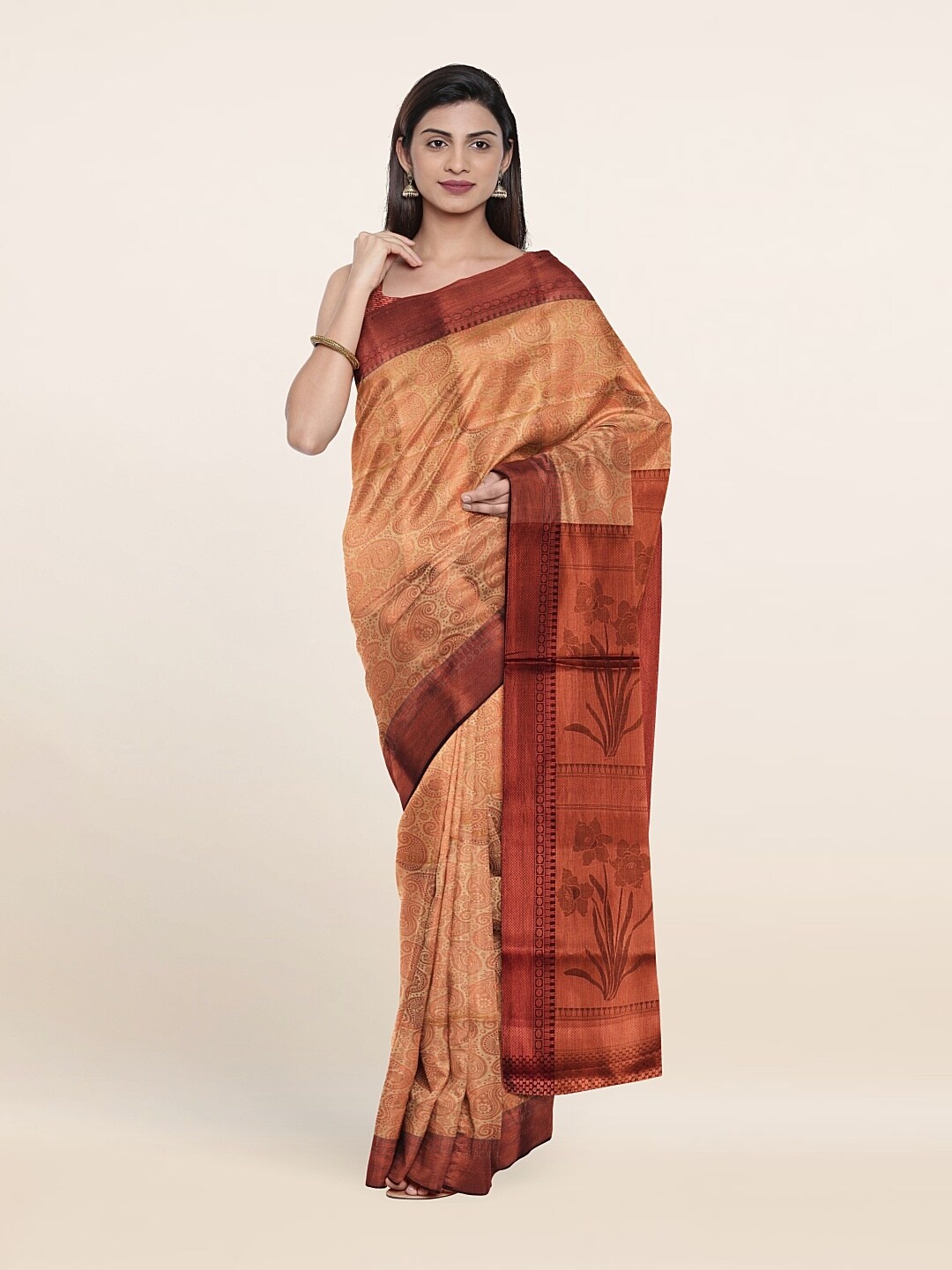 

Pothys Cream-Coloured & Brown Woven Design Zari Art Silk Saree