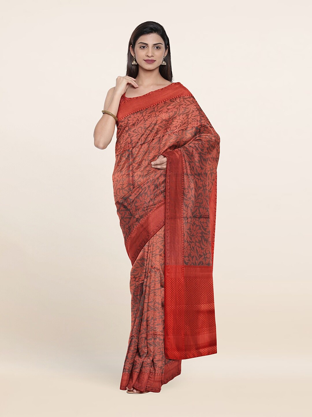 

Pothys Green & Copper-Toned Woven Design Zari Art Silk Saree
