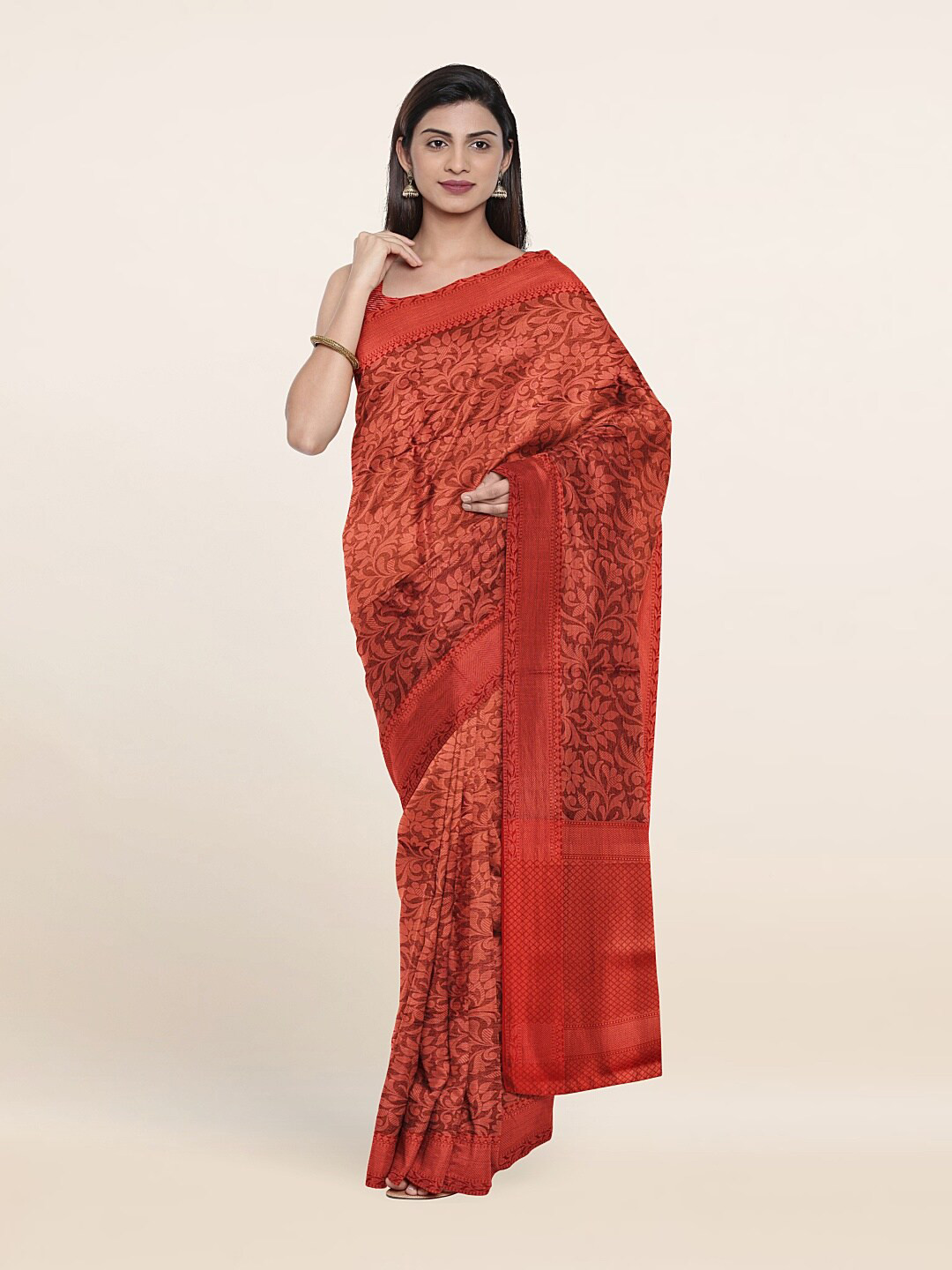 

Pothys Maroon & Copper-Toned Woven Design Zari Art Silk Saree