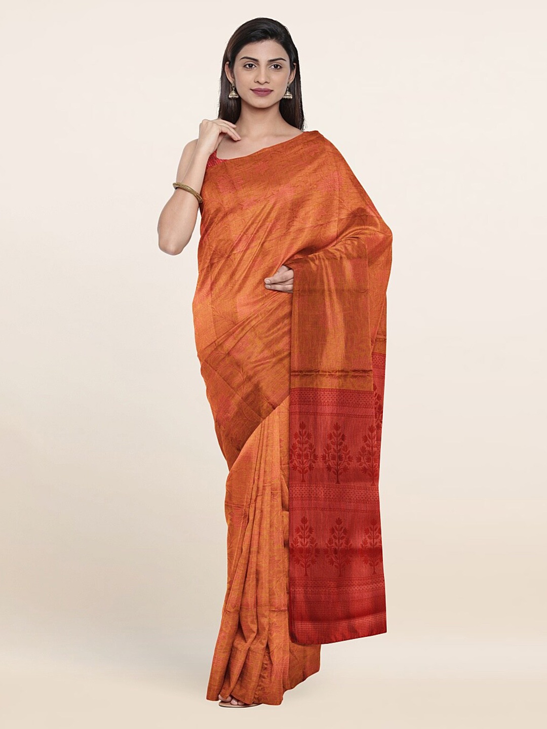 

Pothys Mustard & Copper-Toned Woven Design Zari Art Silk Saree