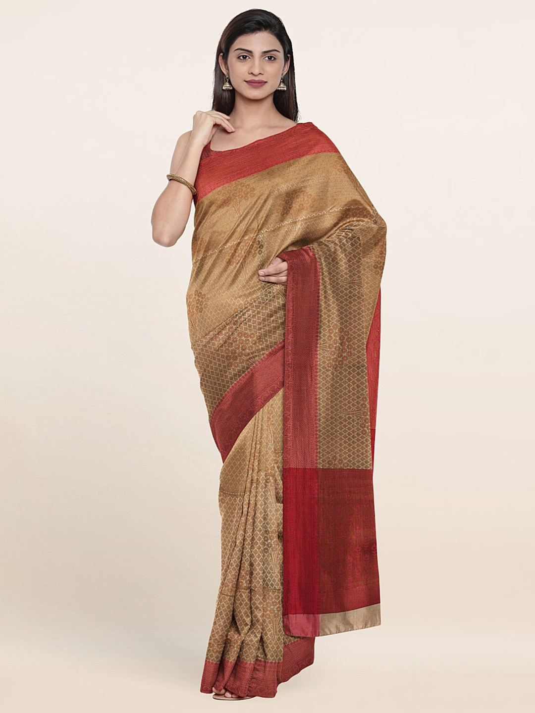 

Pothys Tan & Red Woven Design Zari Art Silk Saree