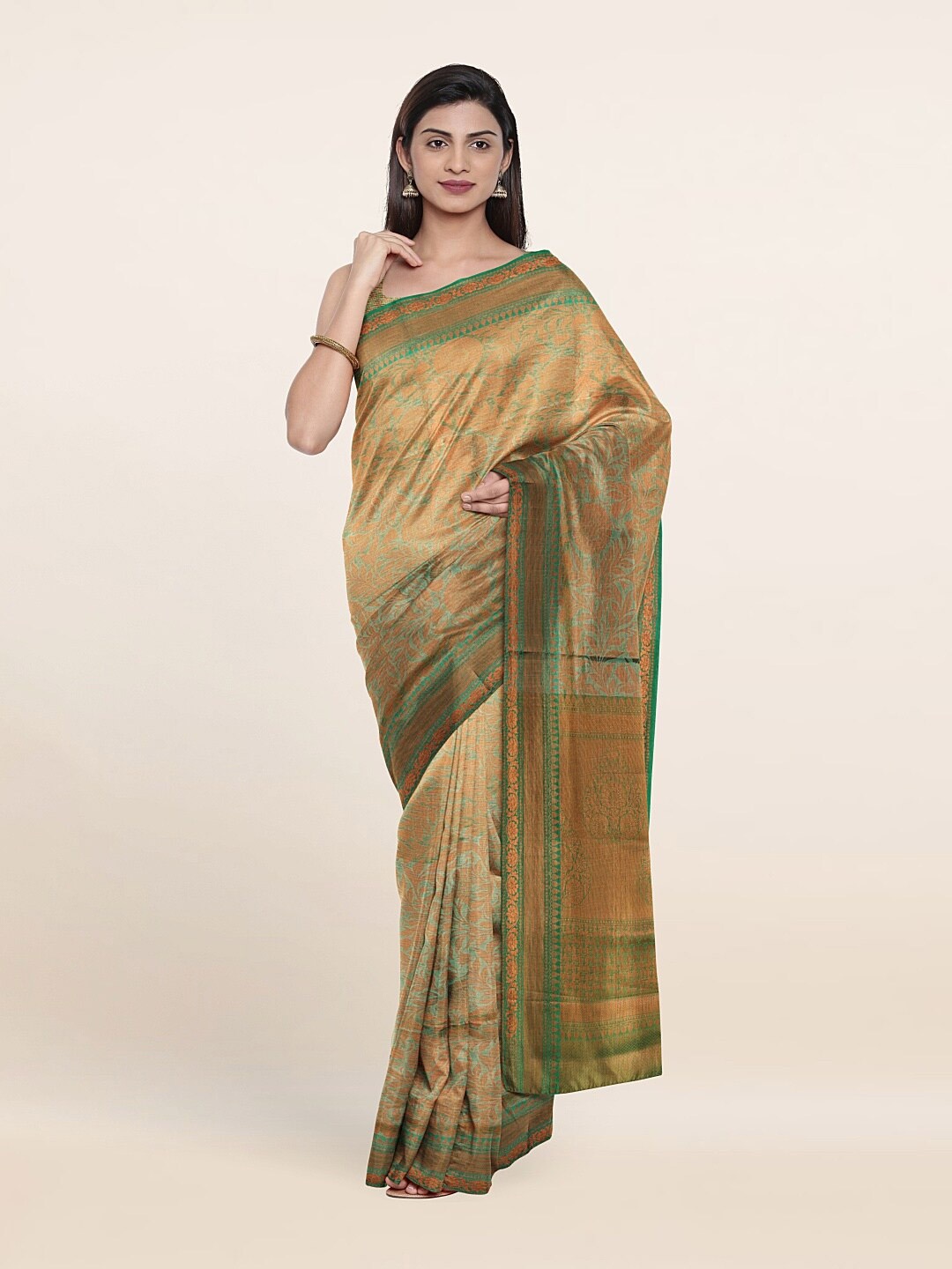 

Pothys Green & Copper-Toned Woven Design Zari Art Silk Saree