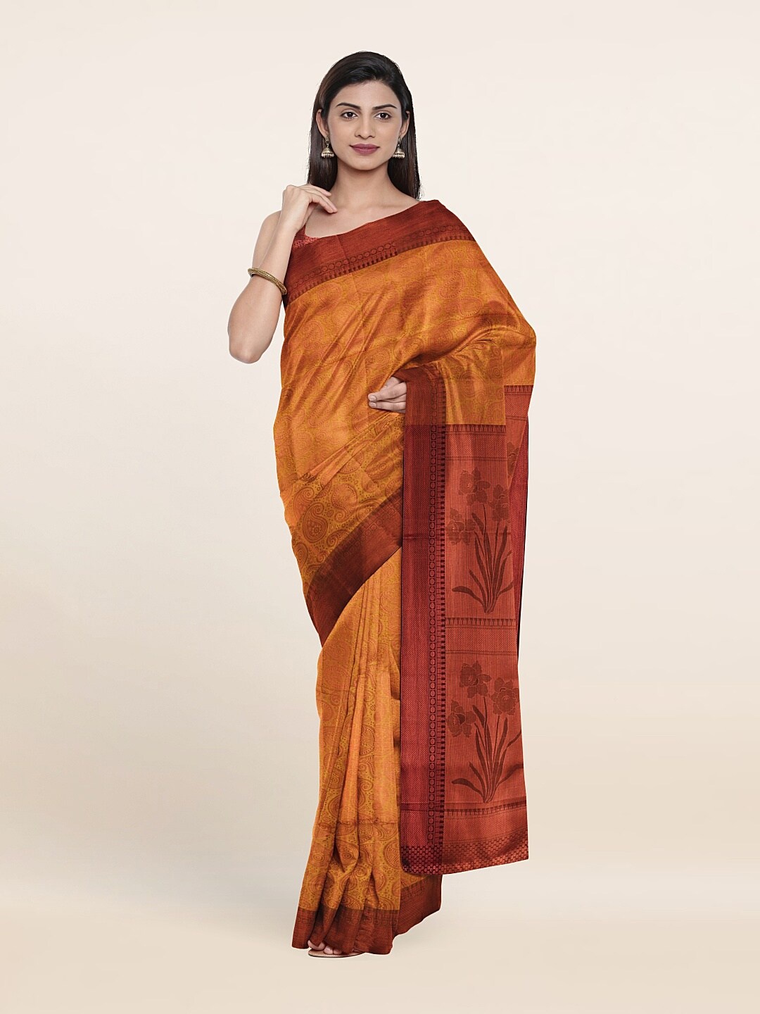 

Pothys Mustard & Copper-Toned Woven Design Zari Art Silk Saree