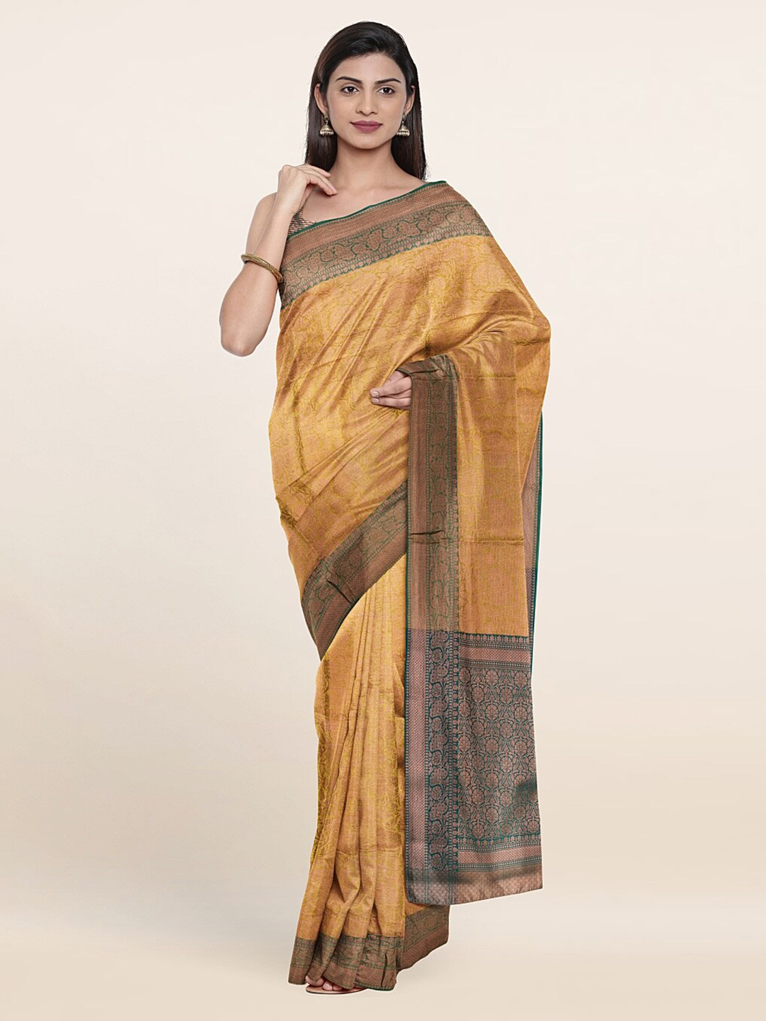 

Pothys Yellow & Green Woven Design Zari Art Silk Saree