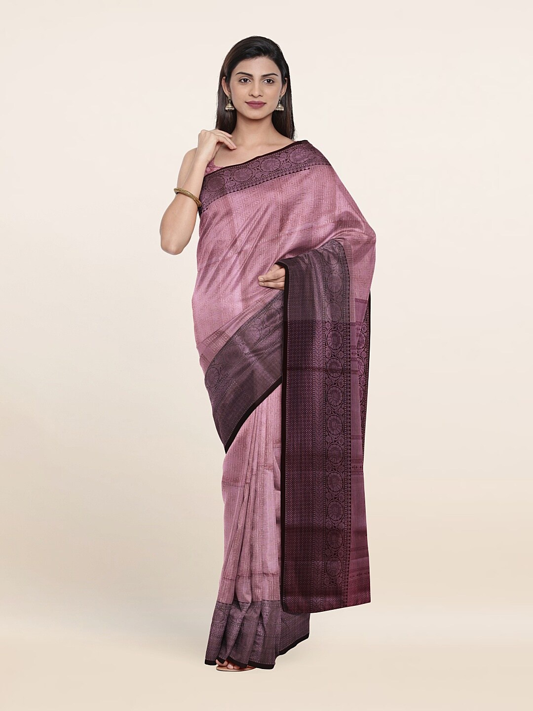 

Pothys Lavender & Copper-Toned Woven Design Zari Art Silk Saree