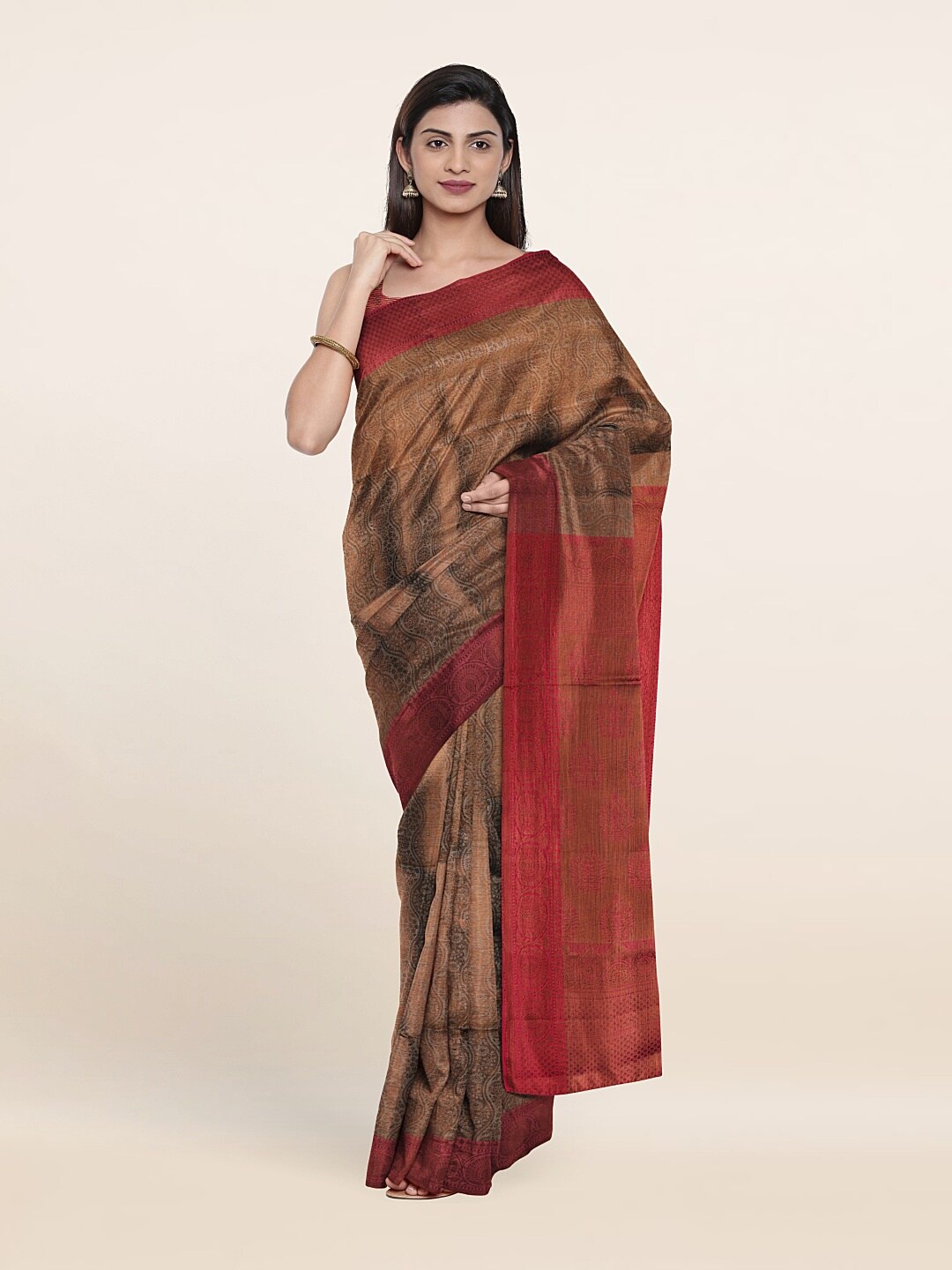 

Pothys Grey & Copper-Toned Woven Design Zari Art Silk Saree