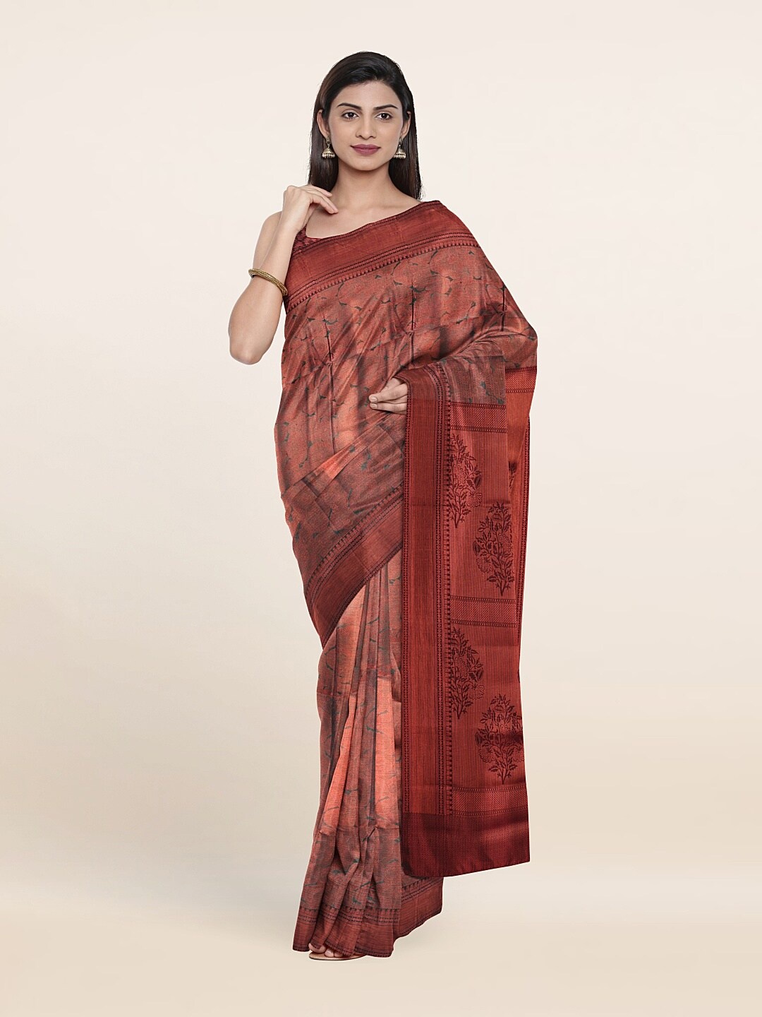 

Pothys Green & Copper-Toned Woven Design Zari Art Silk Saree