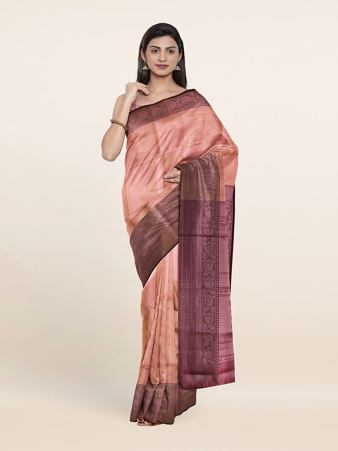 

Pothys Peach-Coloured & Mauve Woven Design Zari Art Silk Saree