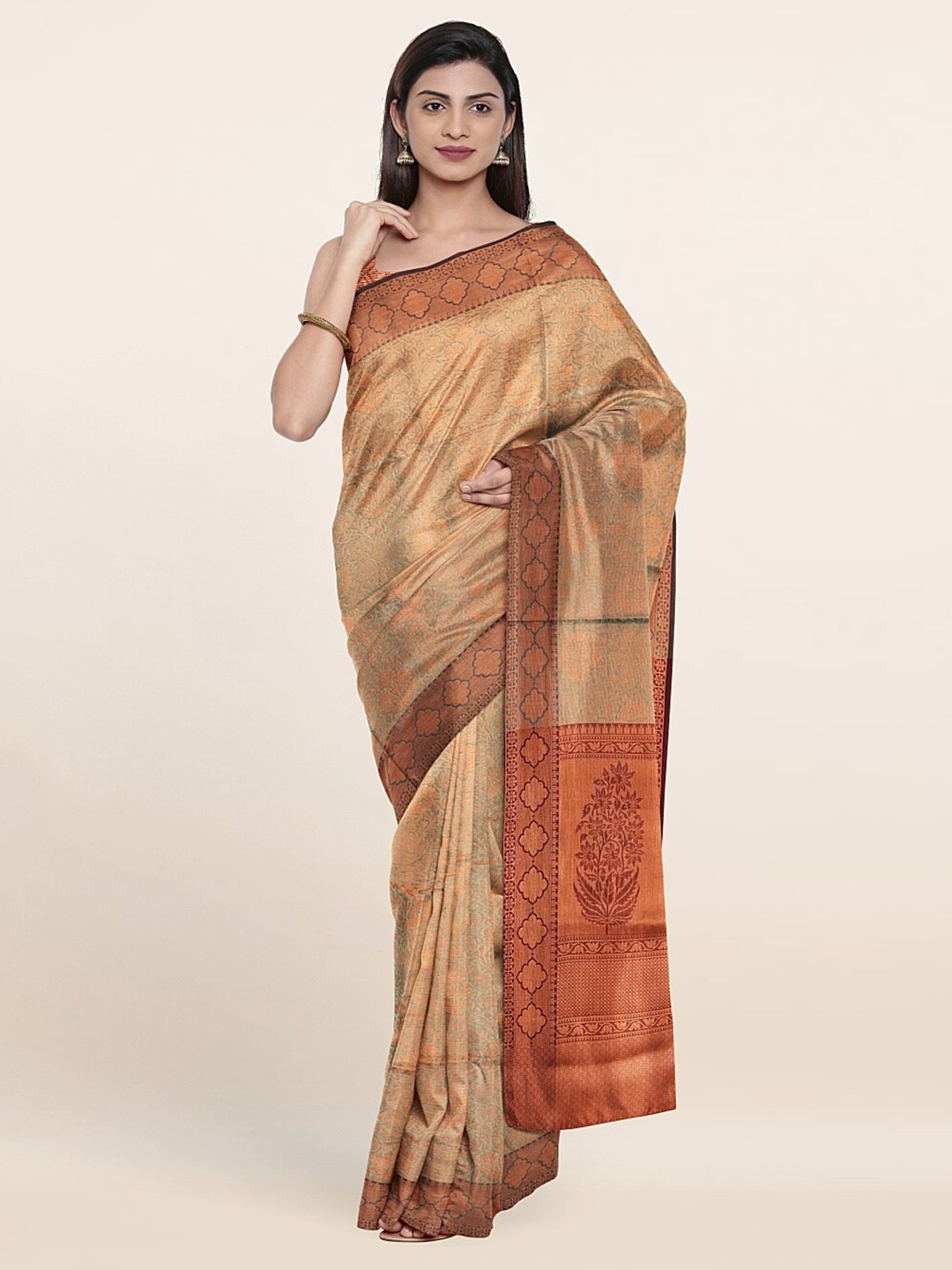 

Pothys Green & Copper-Toned Woven Design Zari Art Silk Saree