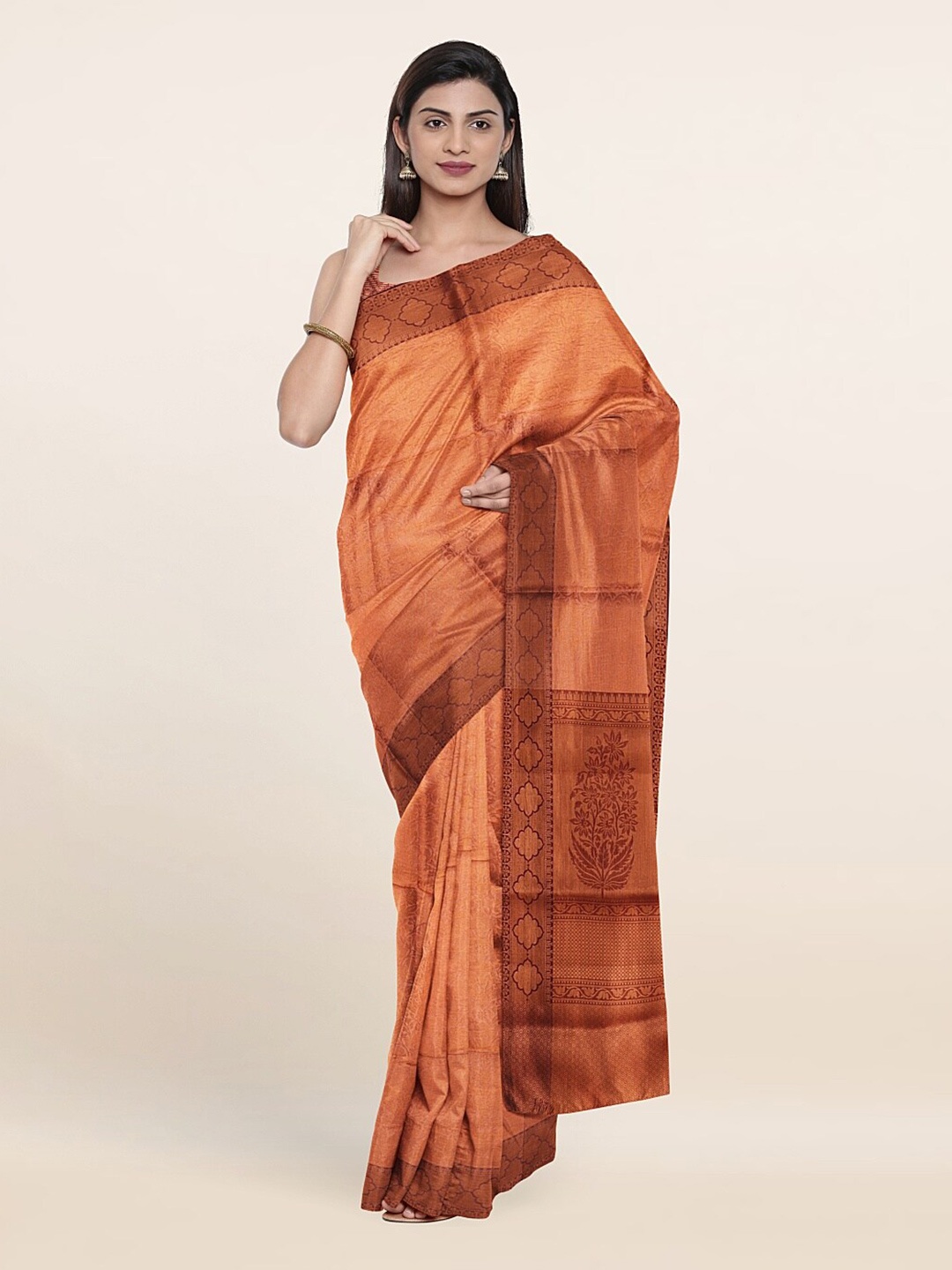 

Pothys Peach-Coloured & Copper-Toned Woven Design Zari Art Silk Saree