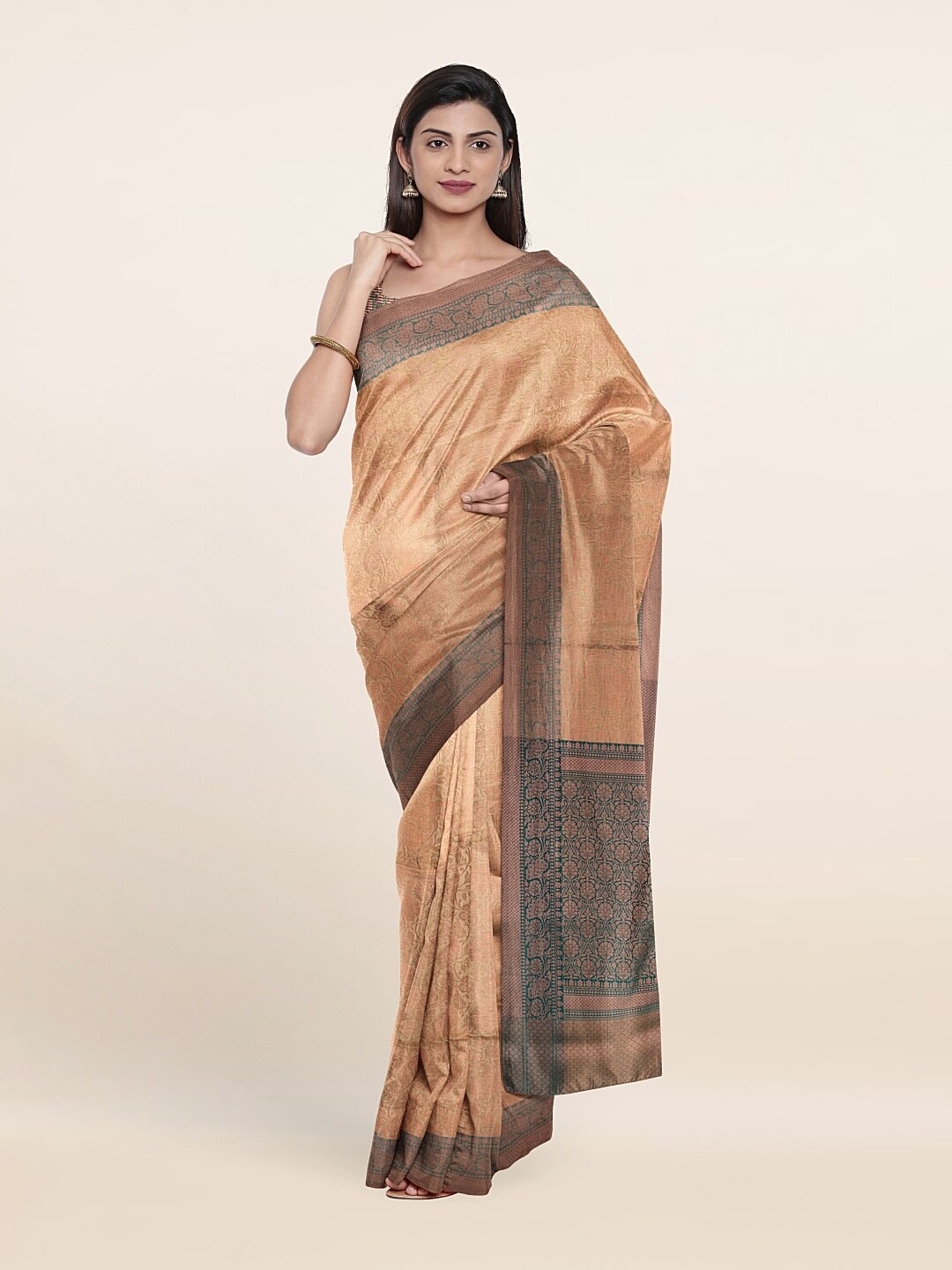 

Pothys Cream-Coloured & Blue Woven Design Zari Art Silk Saree