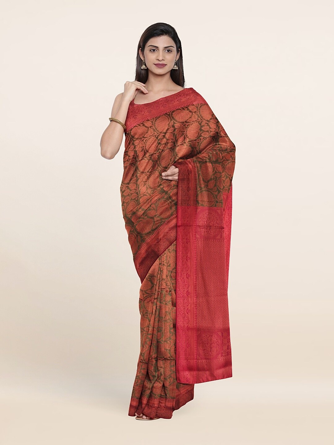

Pothys Green & Copper-Toned Woven Design Zari Art Silk Saree