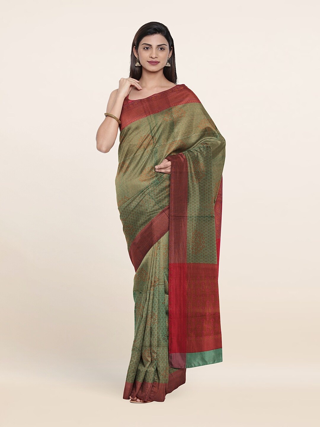 

Pothys Green & Red Woven Design Zari Art Silk Saree