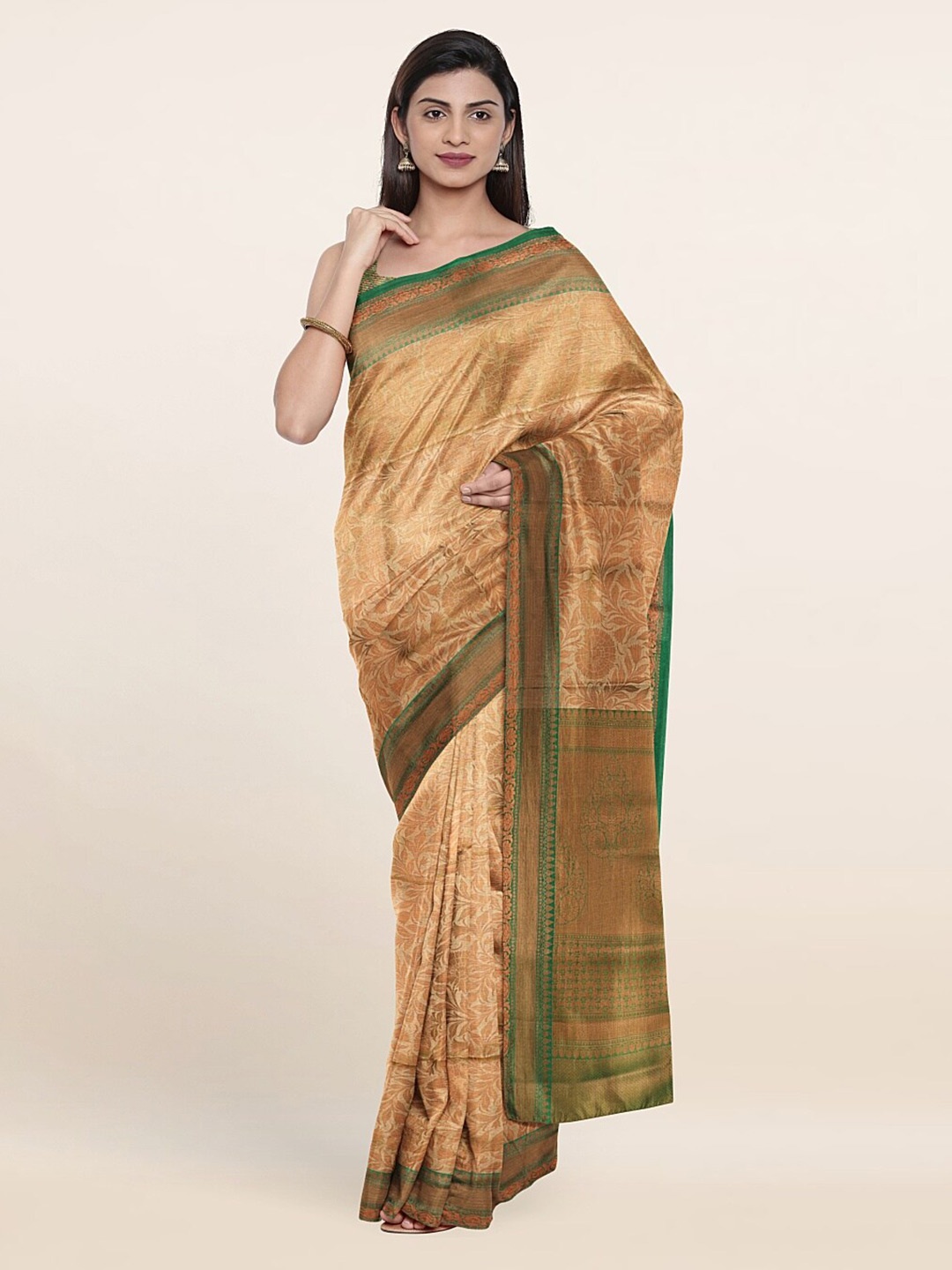

Pothys Tan & Green Woven Design Zari Art Silk Saree