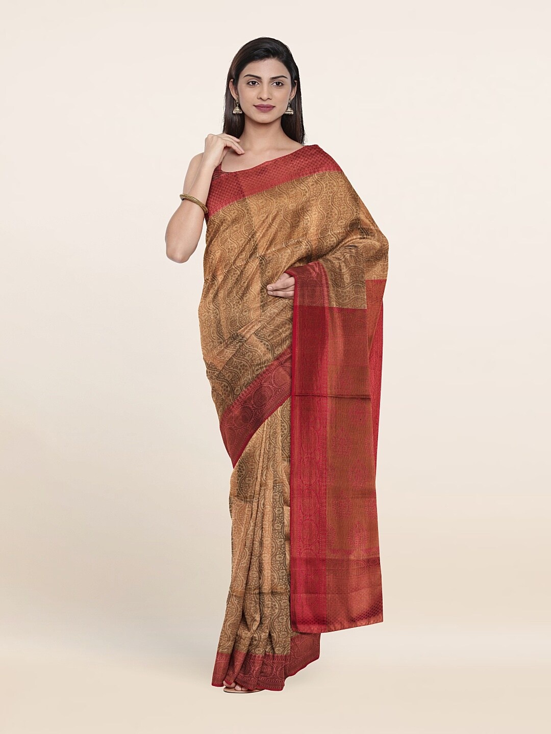 

Pothys Cream-Coloured & Pink Woven Design Zari Art Silk Saree