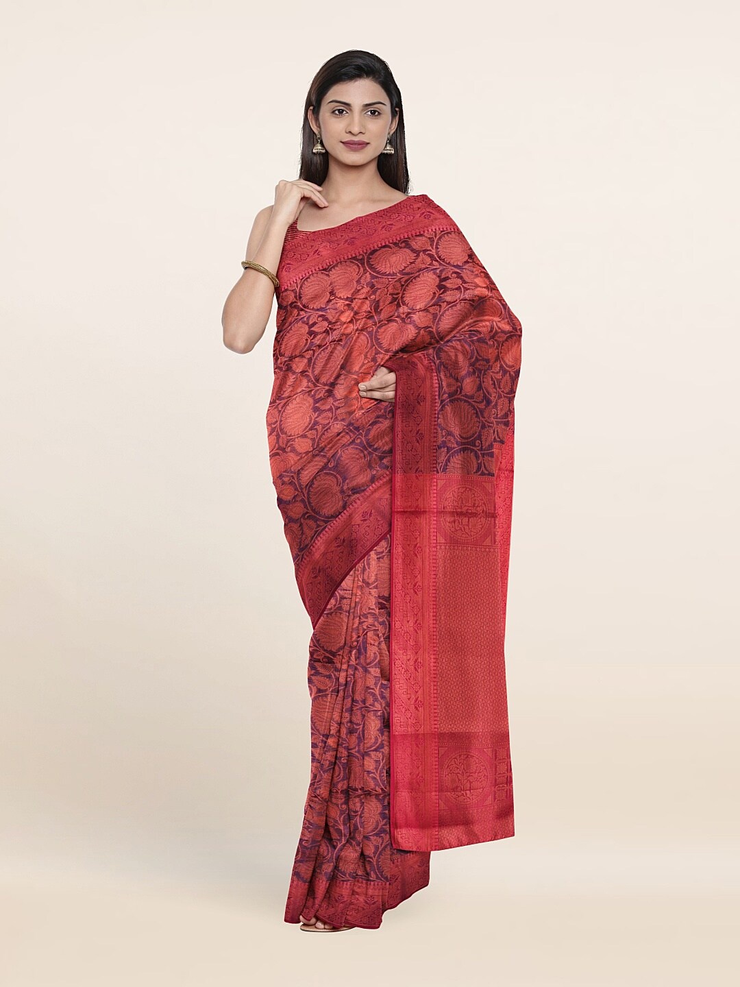 

Pothys Blue & Copper-Toned Woven Design Zari Art Silk Saree