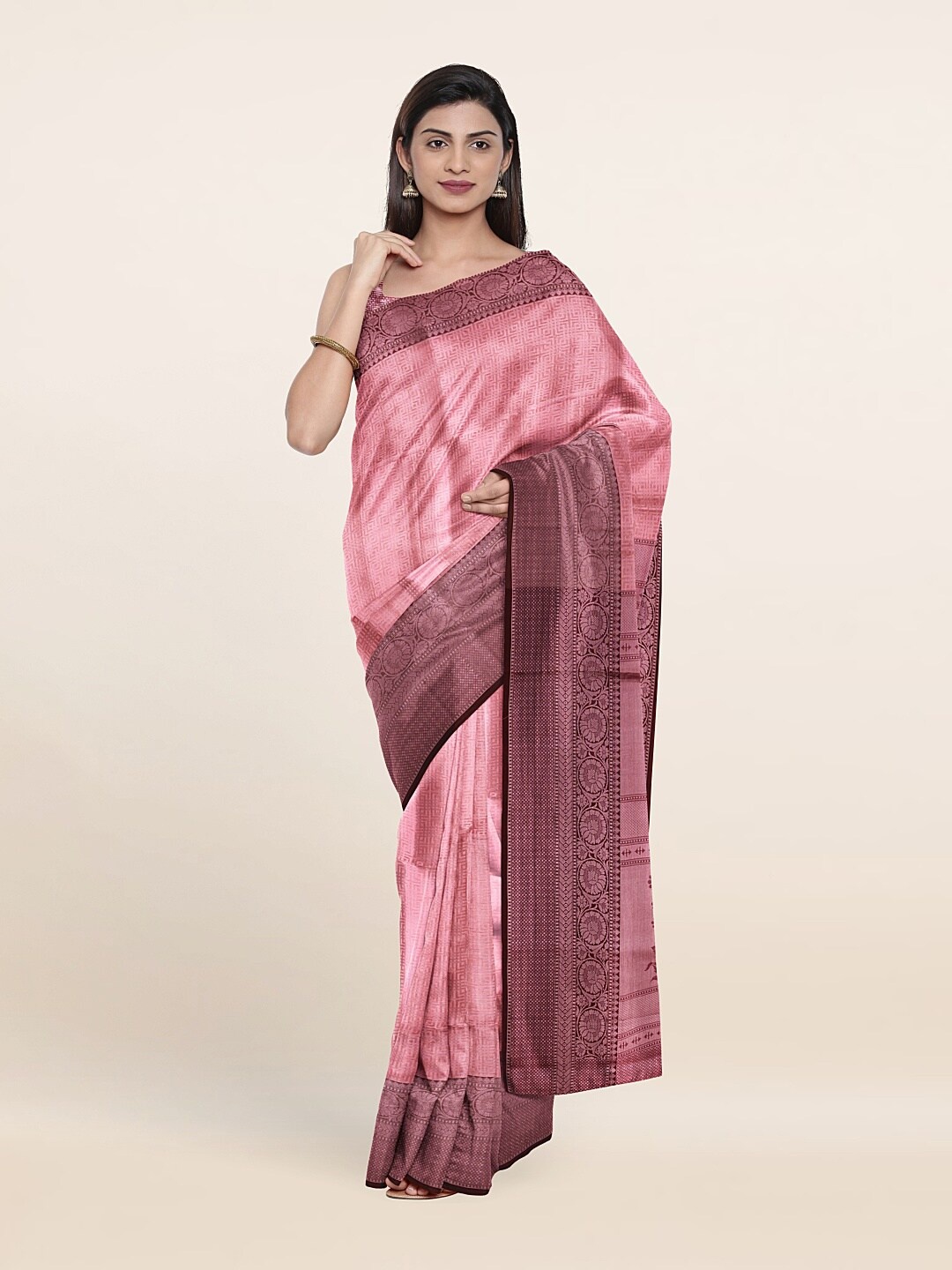 

Pothys Pink & Brown Woven Design Zari Art Silk Saree
