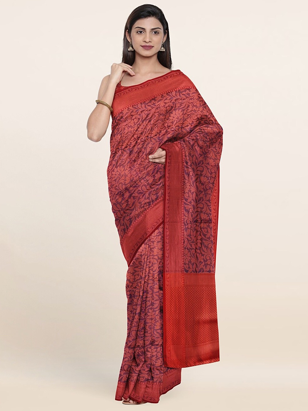 

Pothys Violet & Red Woven Design Zari Art Silk Saree