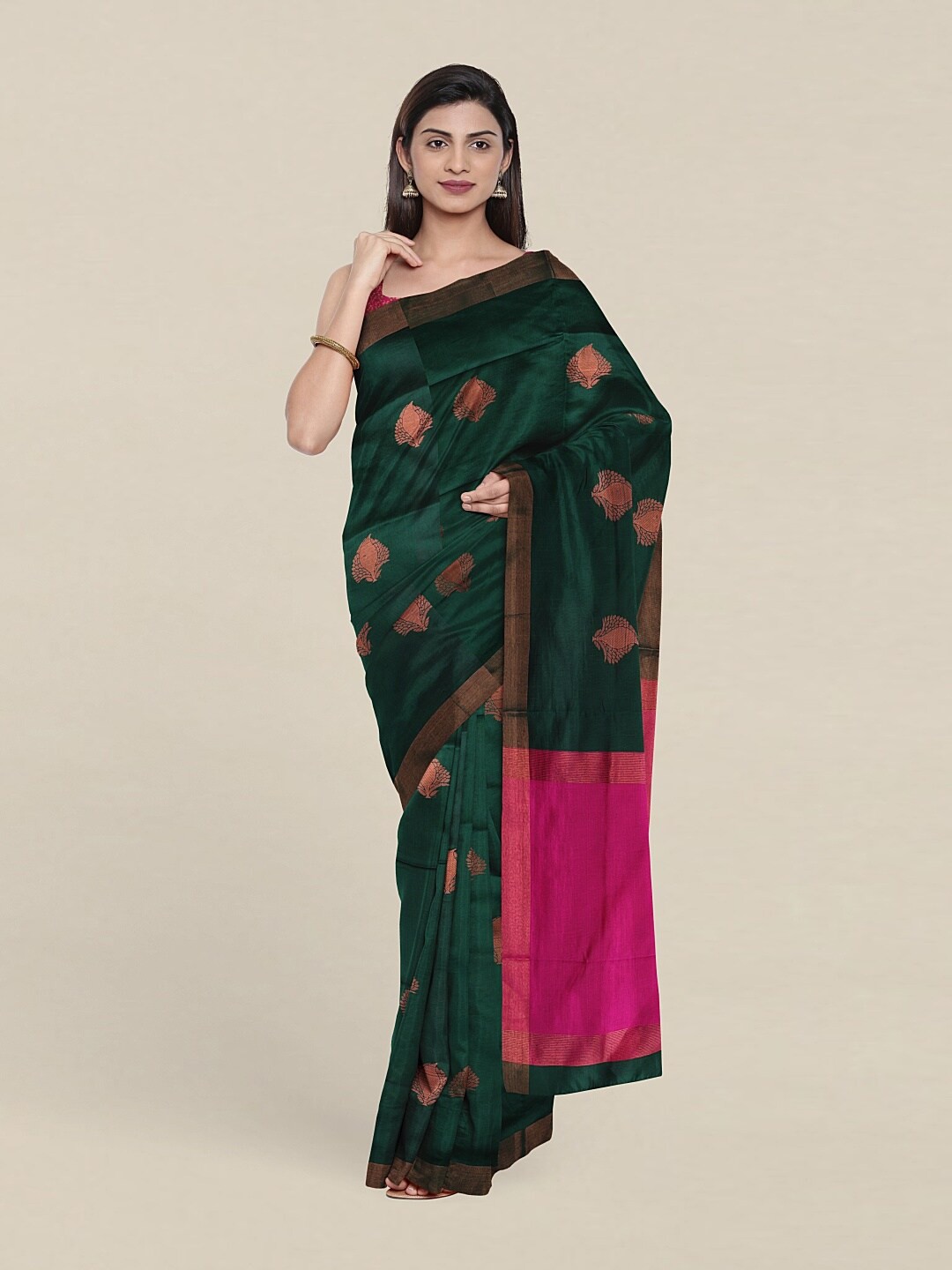 

Pothys Green & Pink Woven Design Zari Pure Cotton Saree