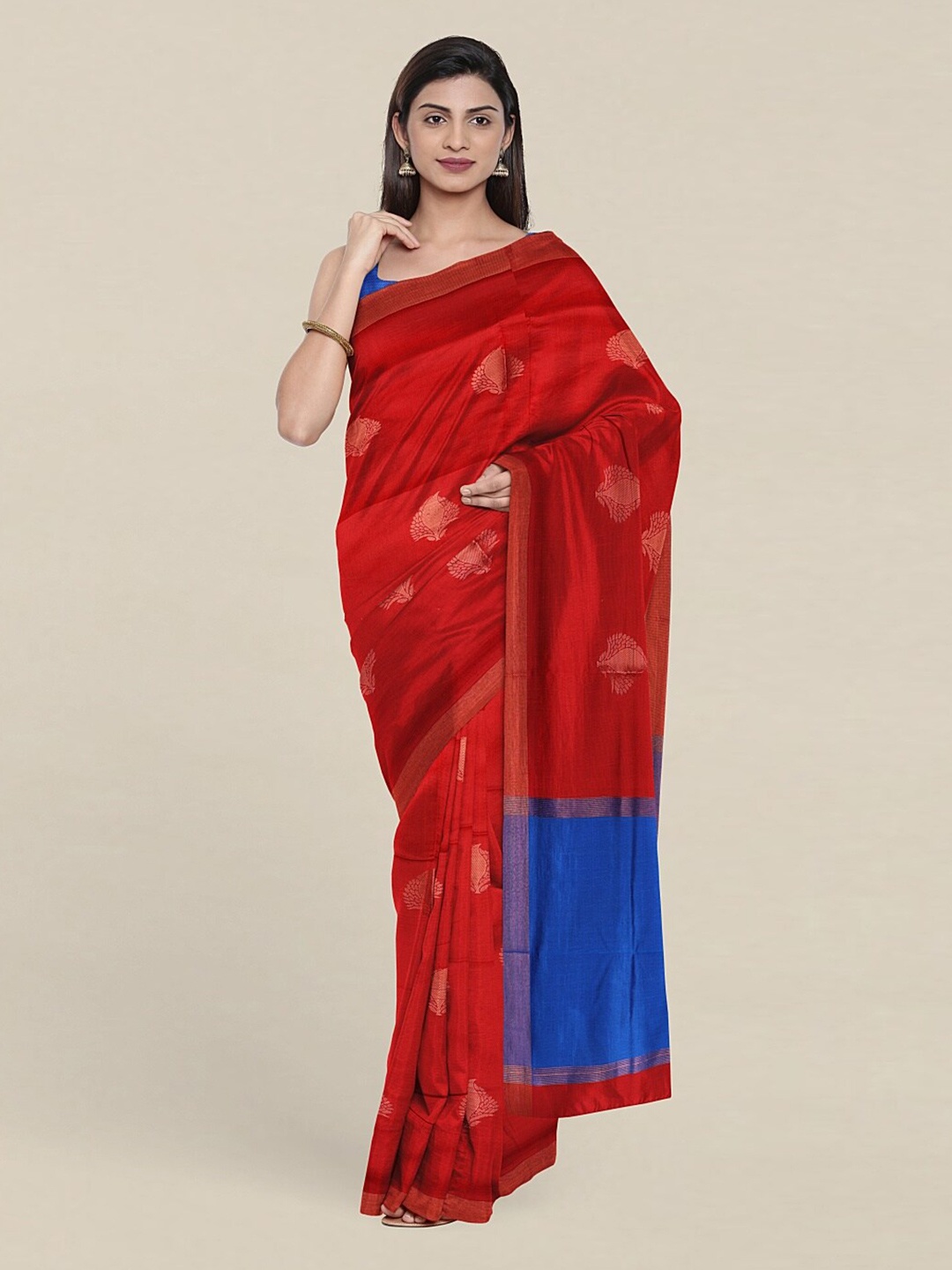 

Pothys Maroon & Blue Woven Design Zari Pure Cotton Saree