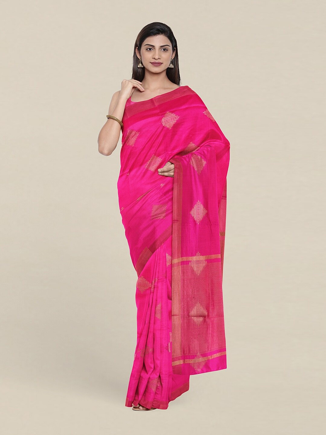 

Pothys Pink & Copper-Toned Woven Zari Pure Cotton Saree