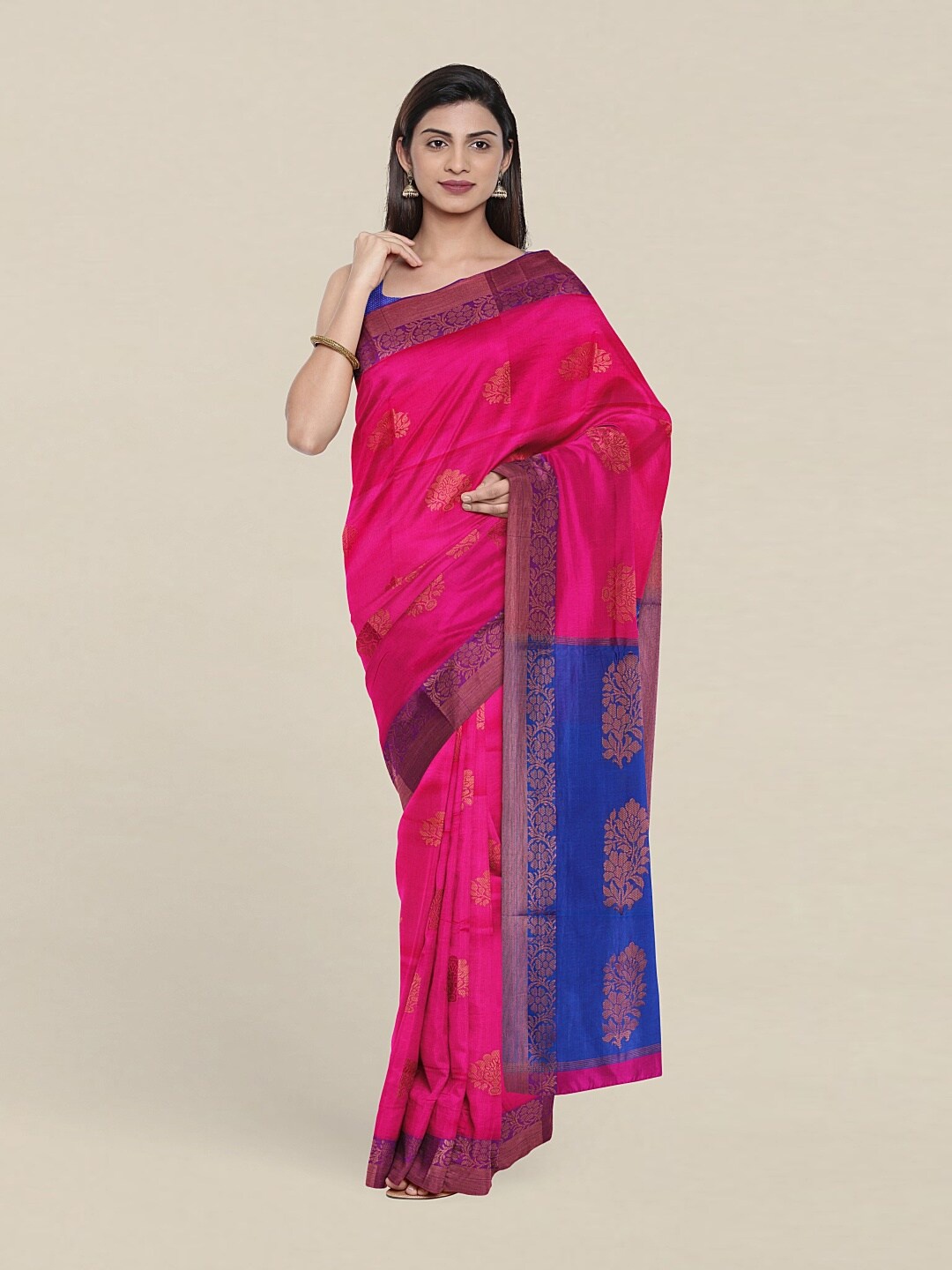 

Pothys Pink & Blue Woven Design Zari Pure Cotton Saree