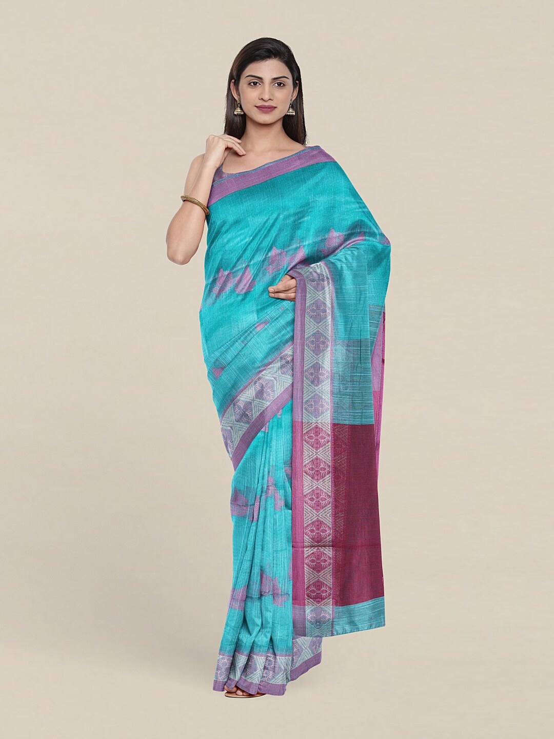 

Pothys Blue & Maroon Woven Design Zari Jute Cotton Saree