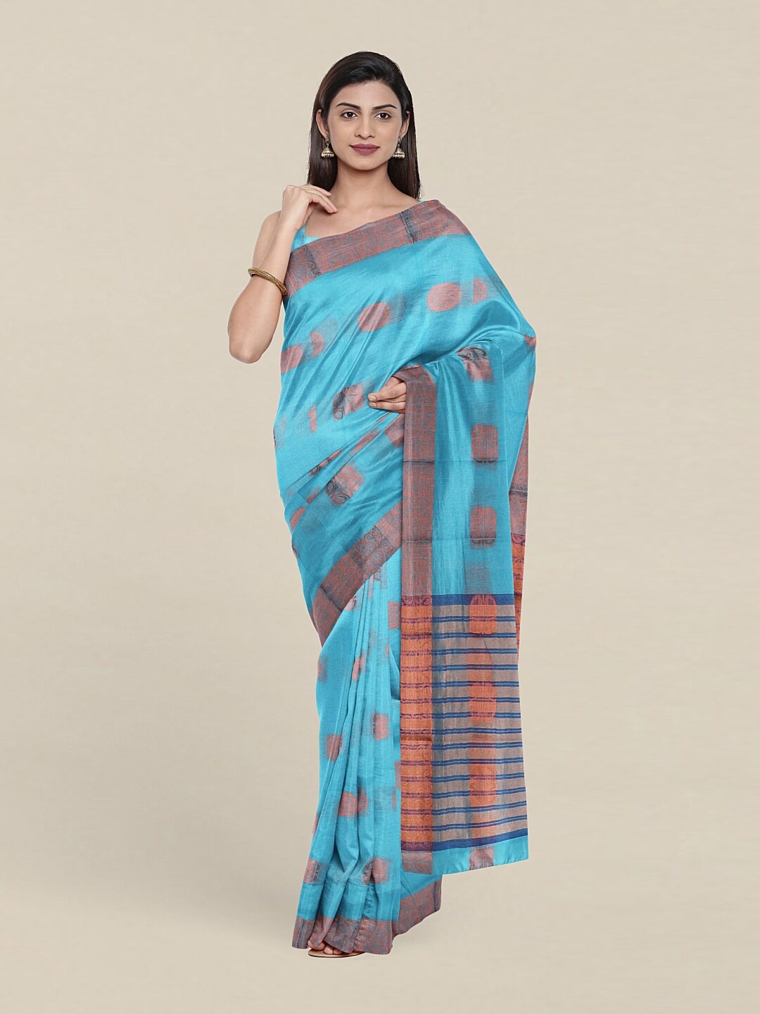 

Pothys Blue & Copper-Toned Woven Design Zari Saree