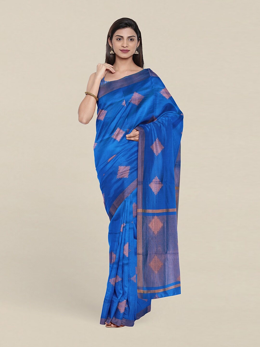 

Pothys Blue & Copper-Toned Ethnic Motifs Zari Pure Cotton Saree