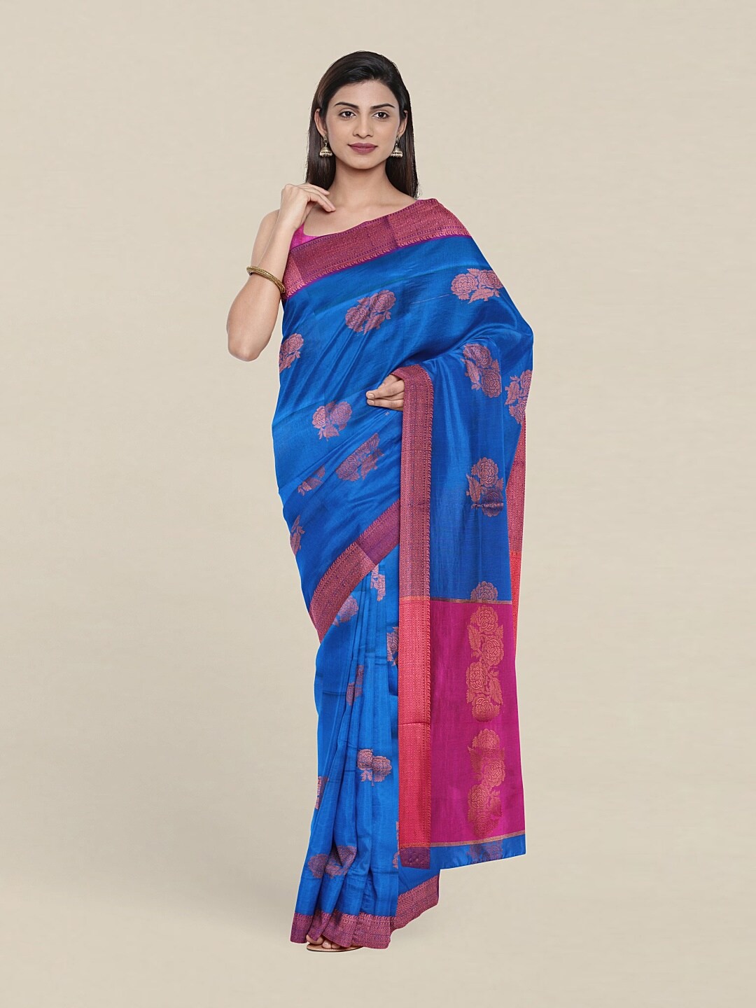 

Pothys Blue & Pink Ethnic Motifs Zari Pure Cotton Saree