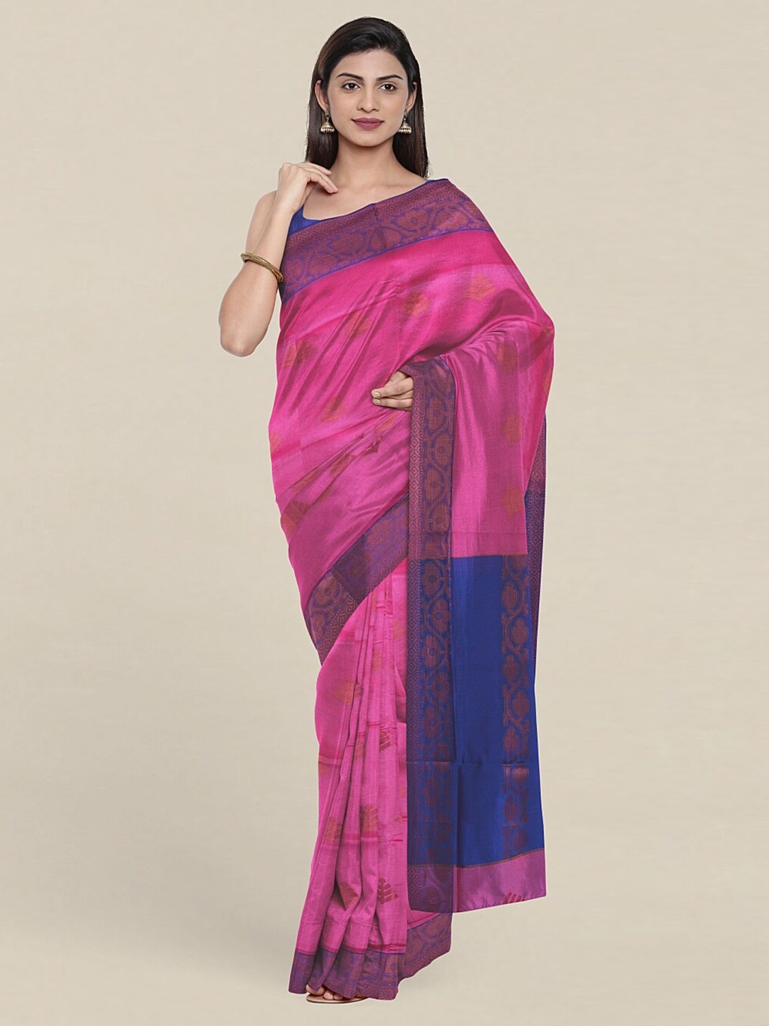 

Pothys Pink & Blue Woven Design Zari Pure Cotton Saree