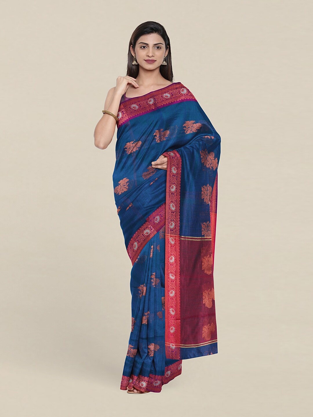 

Pothys Teal & Purple Woven Design Zari Jute Cotton Saree