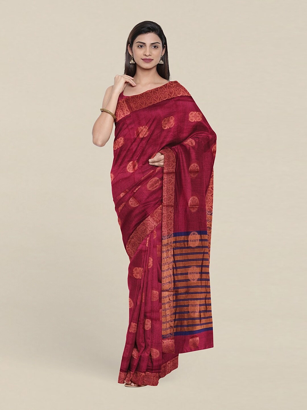 

Pothys Maroon & Copper-Toned Woven Design Zari Saree