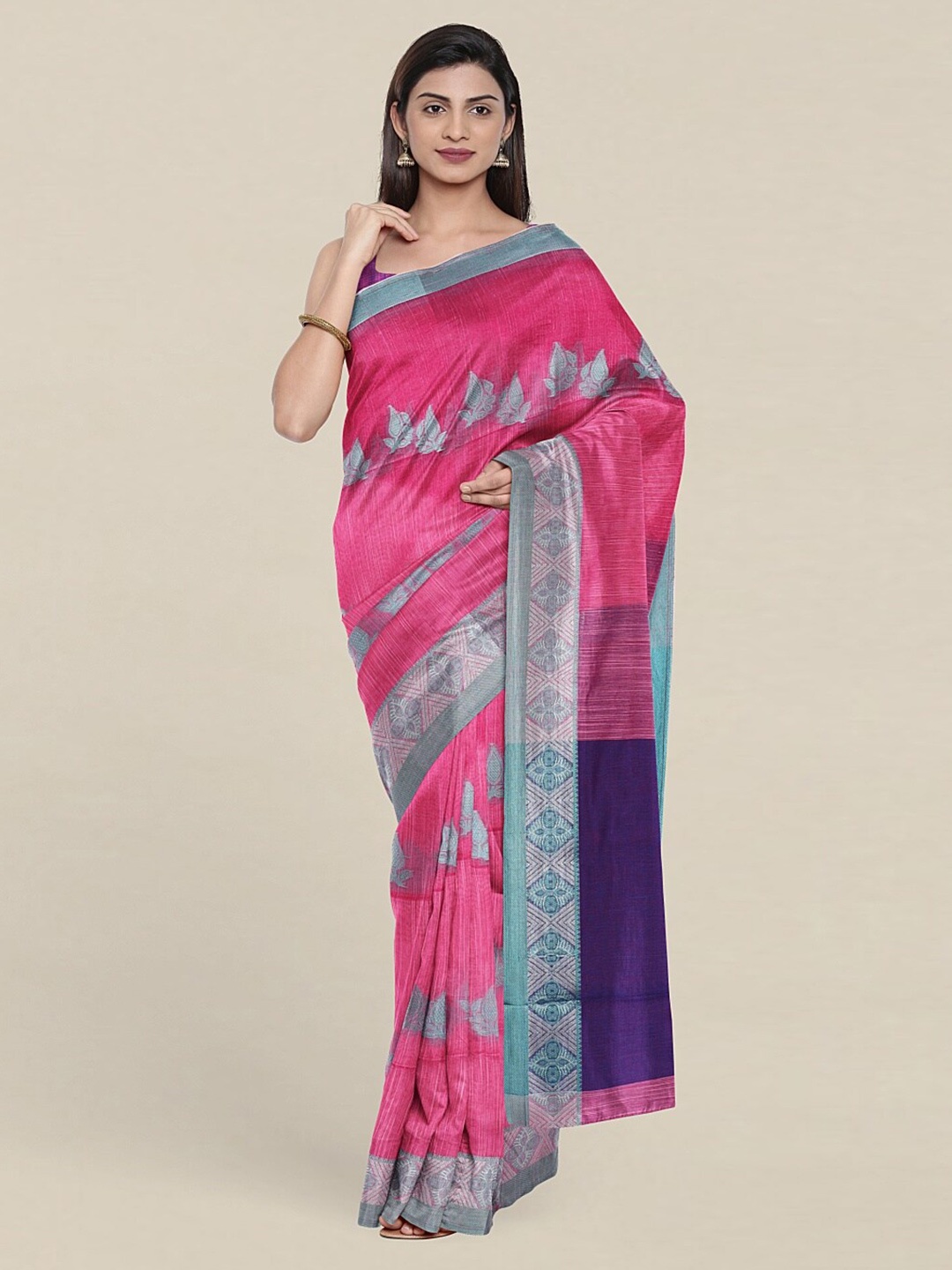 

Pothys Pink & Purple Woven Design Zari Jute Cotton Saree