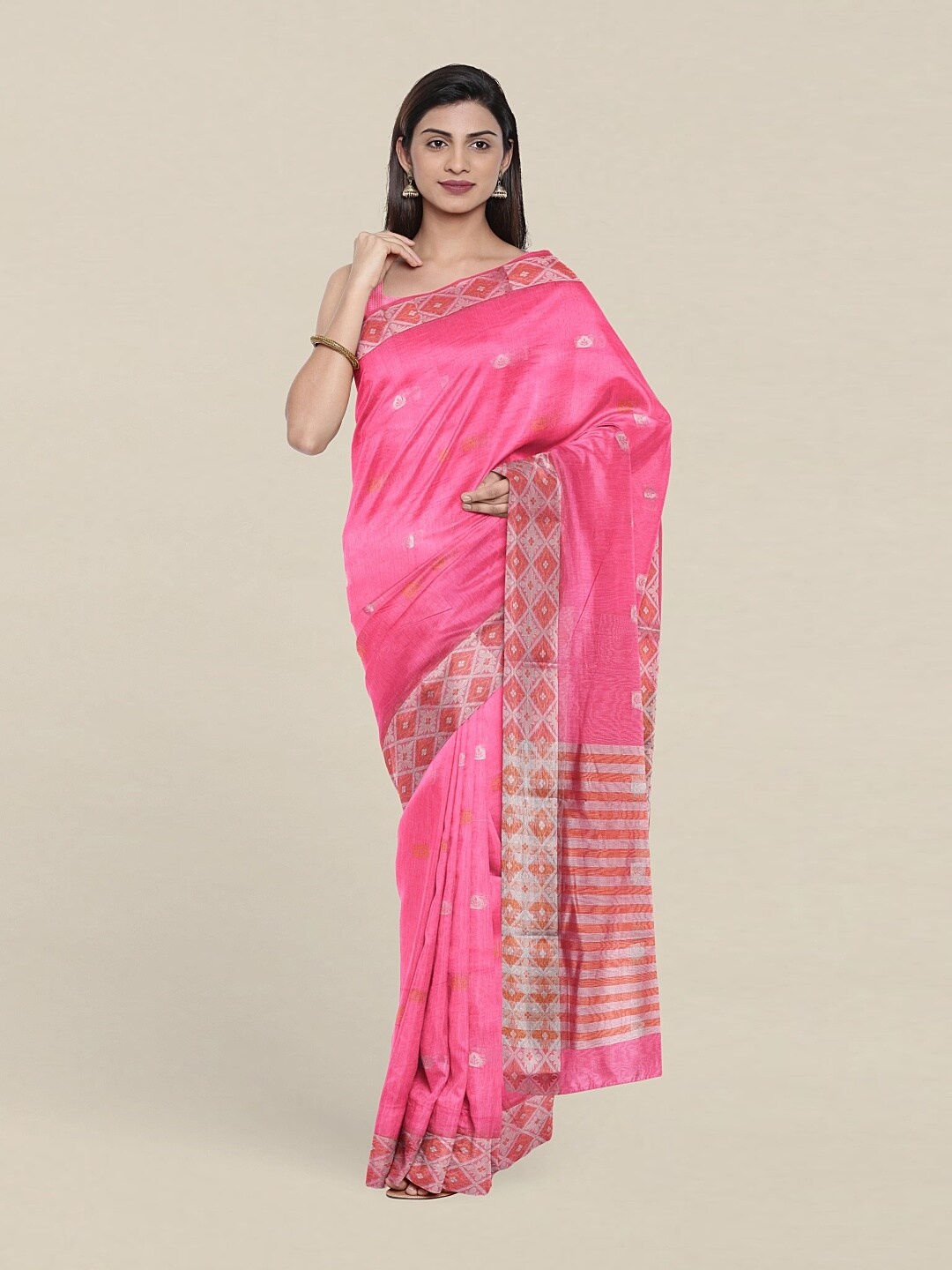 

Pothys Pink & White Woven Design Zari Saree